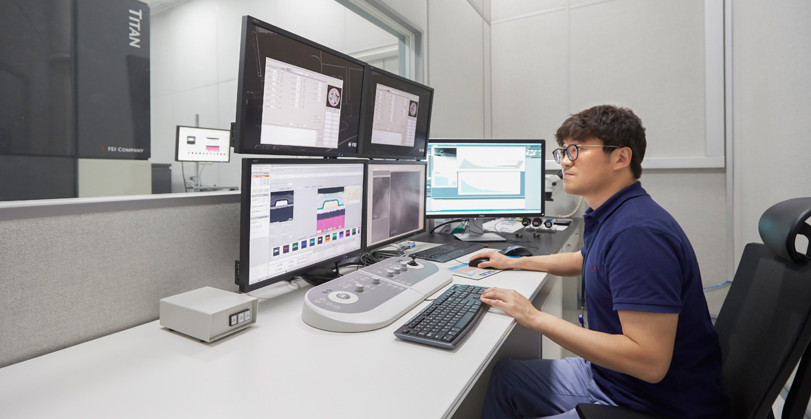 Screen image of one researcher looking at computer screen