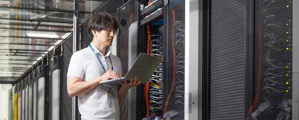 Screen image of one researcher working in server room